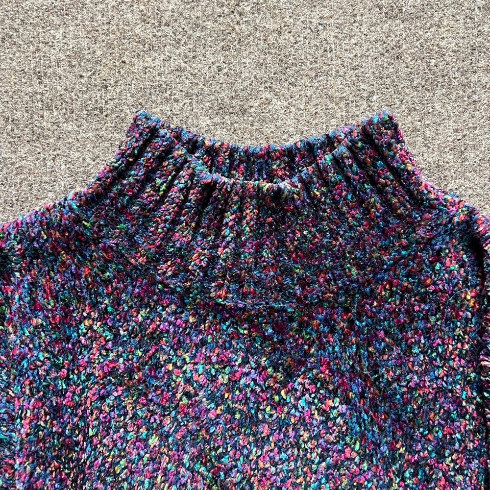 VTG 90s Express Tricot Multicolor Chenille Mock Neck Wool Blend Sweater Size Med - Picture 8 of 16